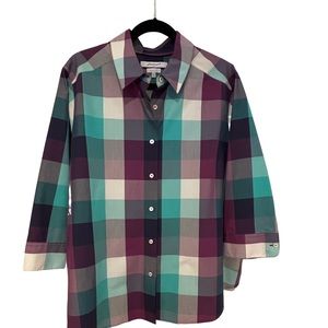 FOXCROFT PLUS 18W WRINKLE FREE SHAPED FIT 3/4 SLEEVE BUTTON FRONT TOP, EX. COND.